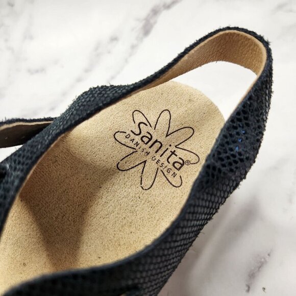 Sanita Daisy Davia Suede Leather Platform Sandals Black Blue Women's 9.5 (41) - Picture 7 of 9
